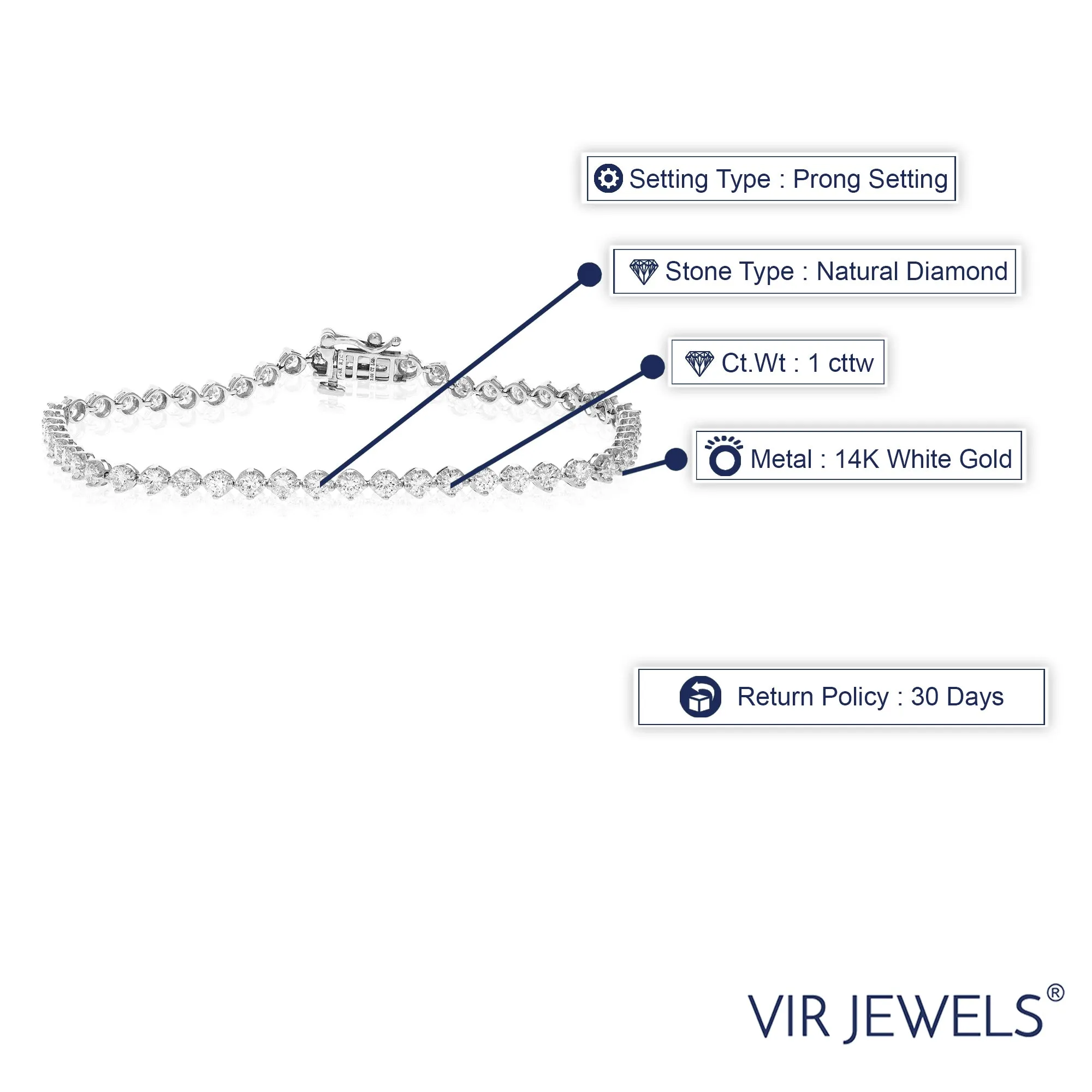 1 cttw Diamond Tennis Bracelets in Prong Set in 14K White Gold