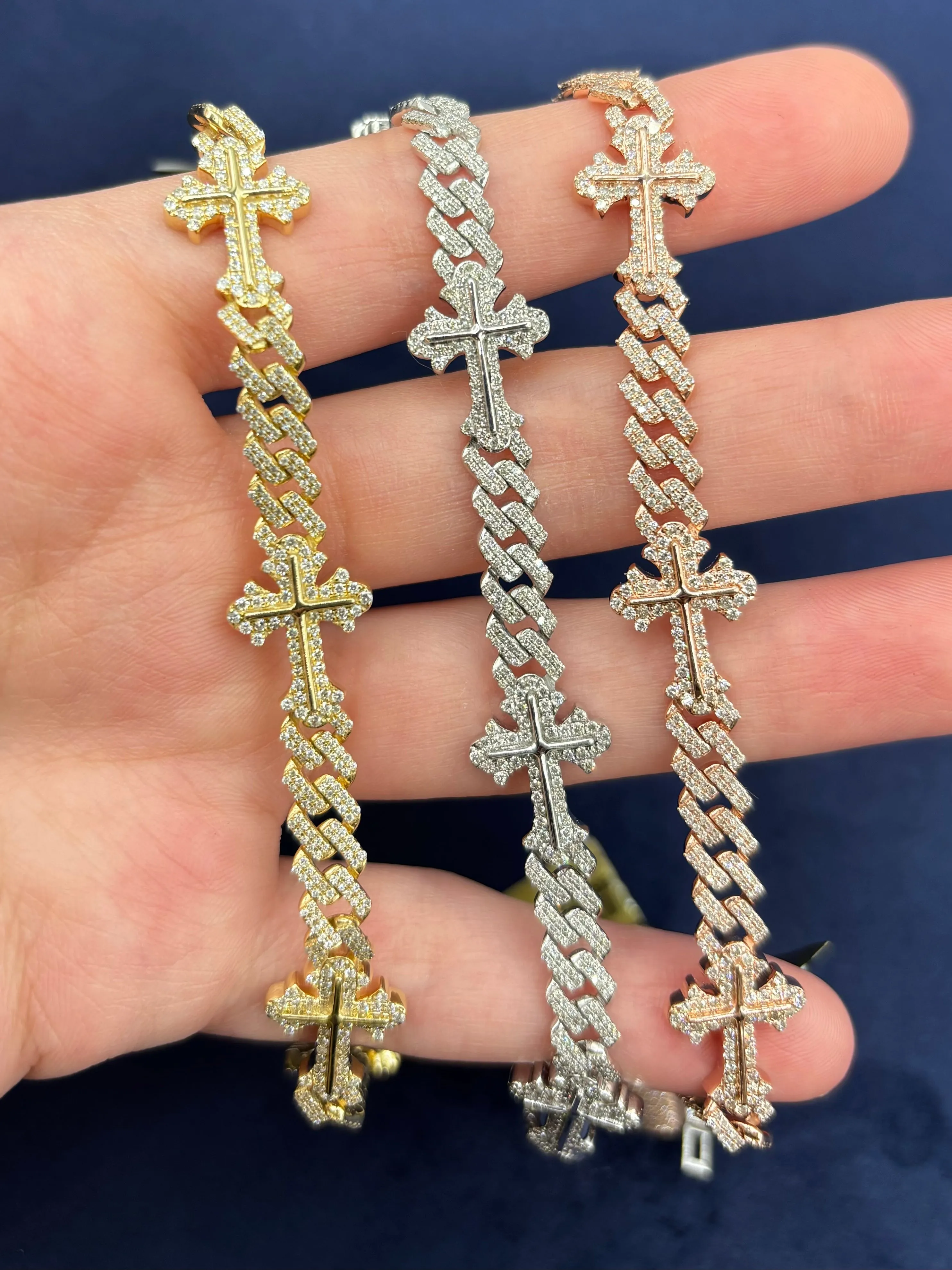 10K Diamond Cuban Link with Crosses Bracelet
