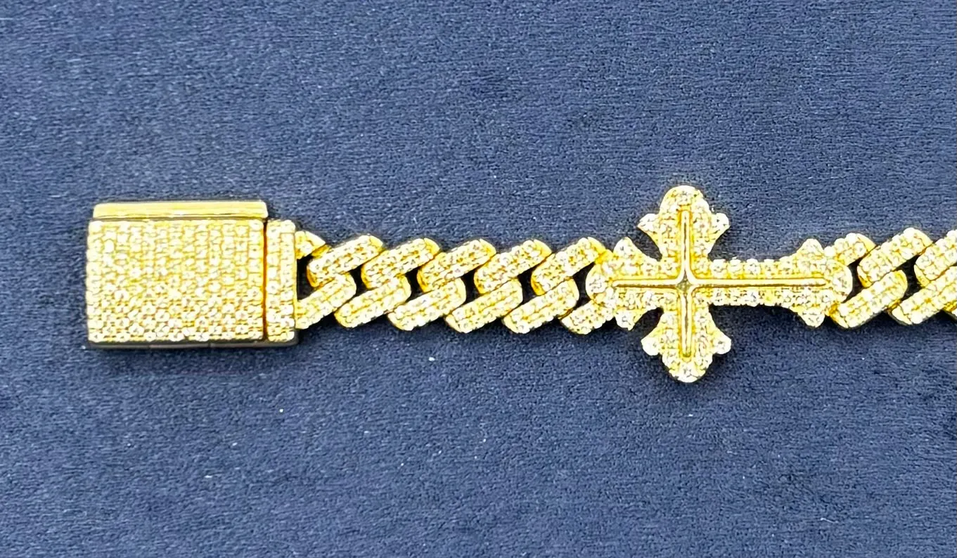 10K Diamond Cuban Link with Crosses Bracelet