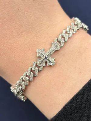 10K Diamond Cuban Link with Crosses Bracelet
