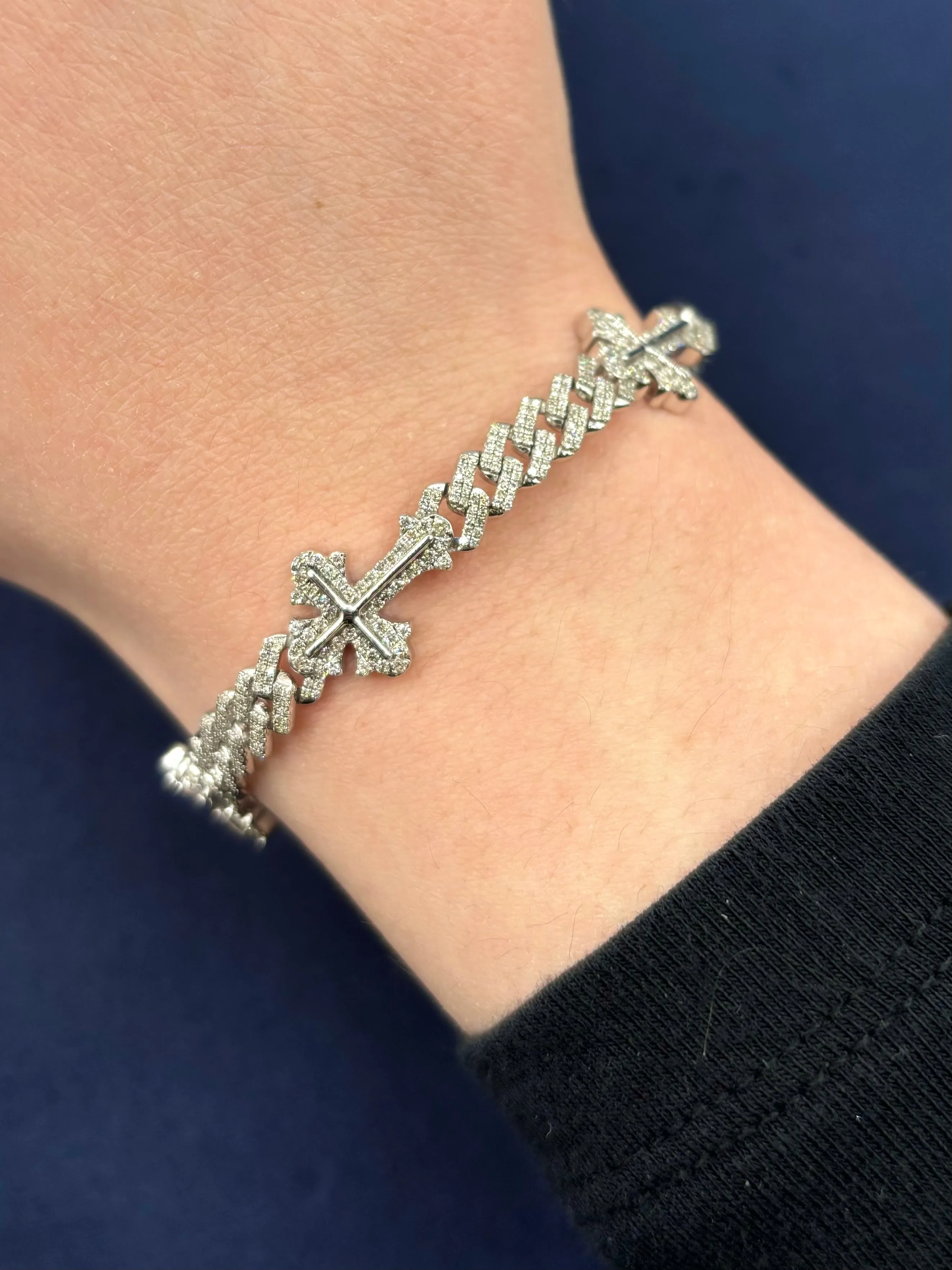 10K Diamond Cuban Link with Crosses Bracelet
