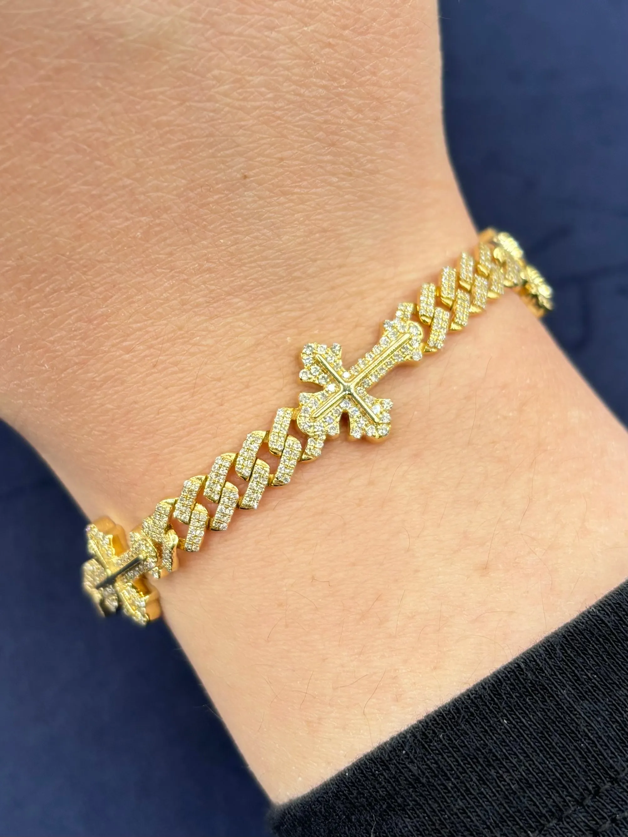 10K Diamond Cuban Link with Crosses Bracelet