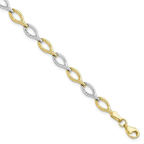 10K Yellow and White Gold Diamond Cut Bracelet