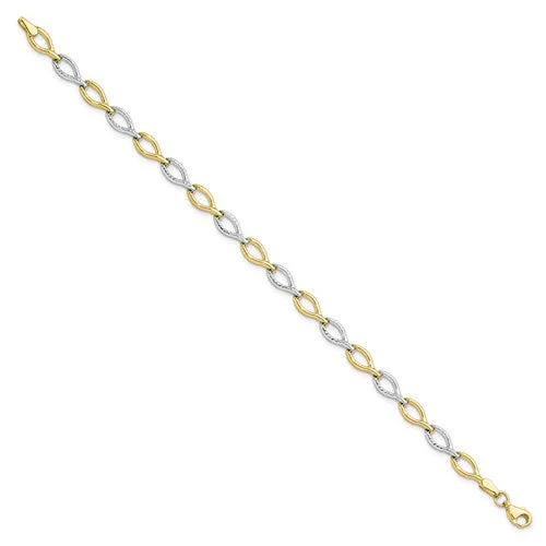 10K Yellow and White Gold Diamond Cut Bracelet