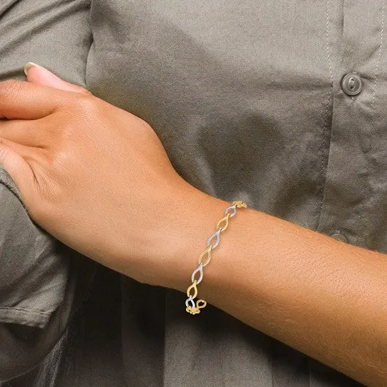 10K Yellow and White Gold Diamond Cut Bracelet
