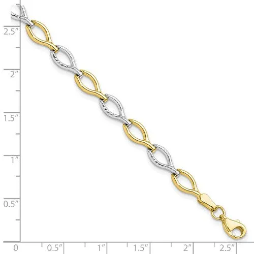 10K Yellow and White Gold Diamond Cut Bracelet