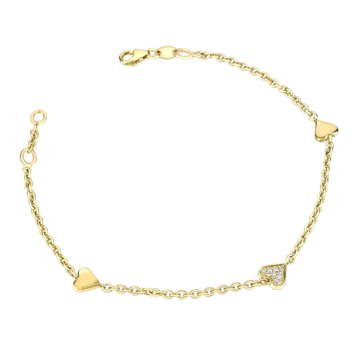 10K Yellow Gold (0.05ct) Diamond Station Heart Bracelet