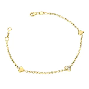 10K Yellow Gold (0.05ct) Diamond Station Heart Bracelet