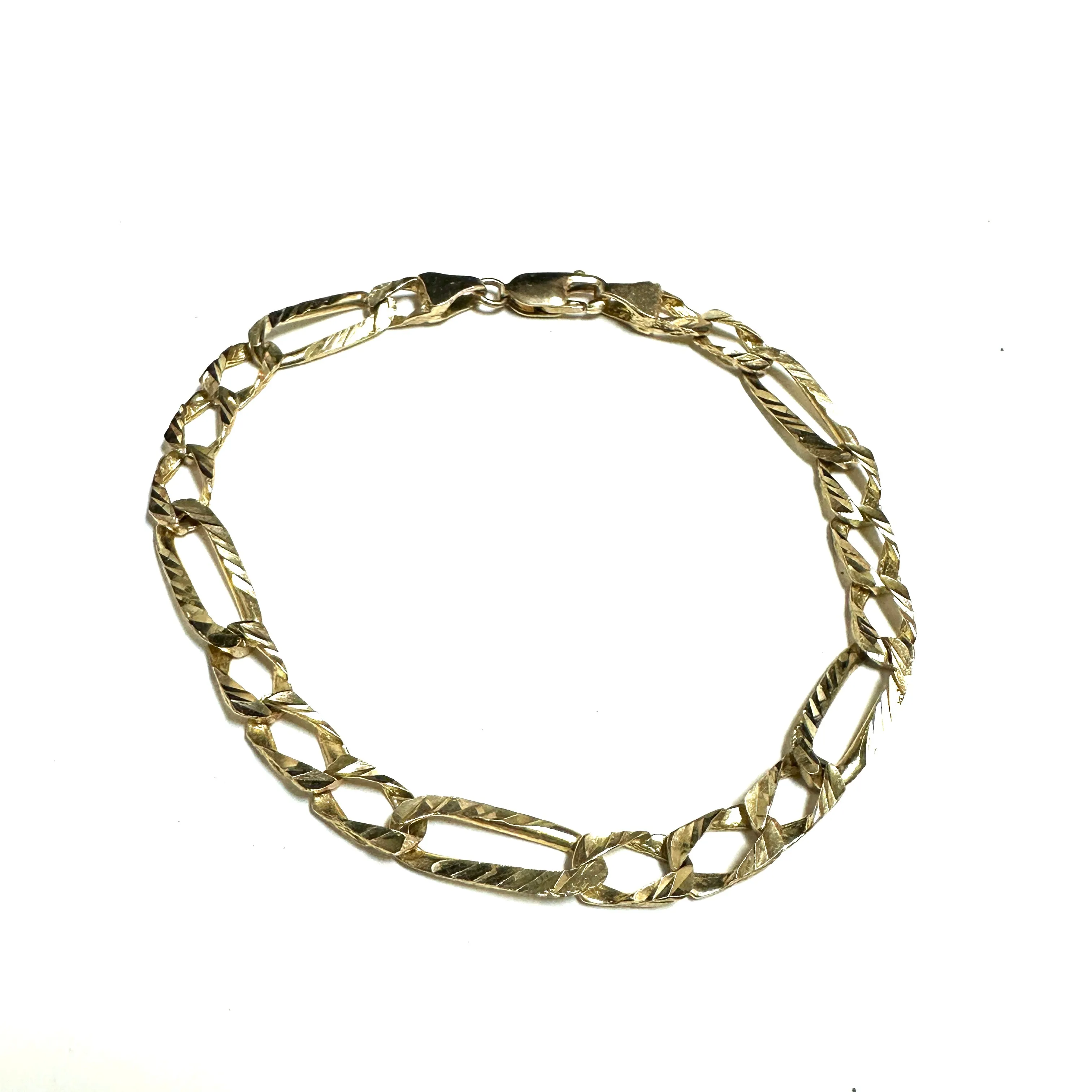 10K Yellow Gold (7mm) Handmade DC Figaro Bracelet 8.5"