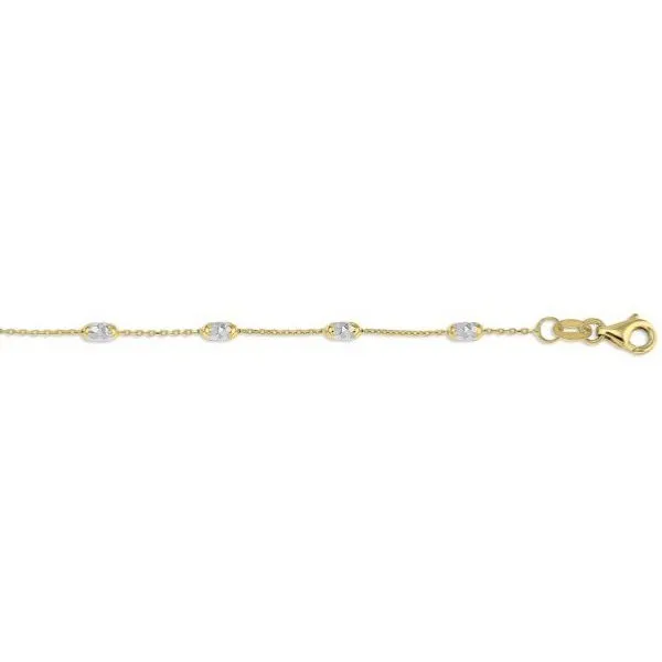 10K (Yellow, White or Rose) Gold Diamond Cut Oval Bead Station Bracelet Yellow