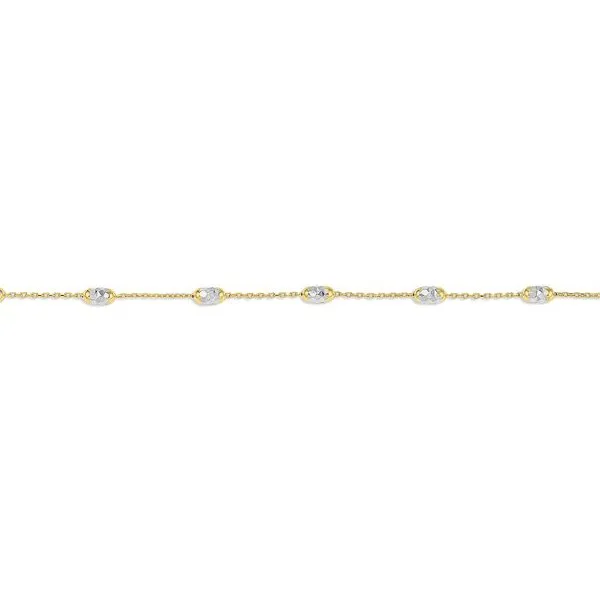 10K (Yellow, White or Rose) Gold Diamond Cut Oval Bead Station Bracelet Yellow