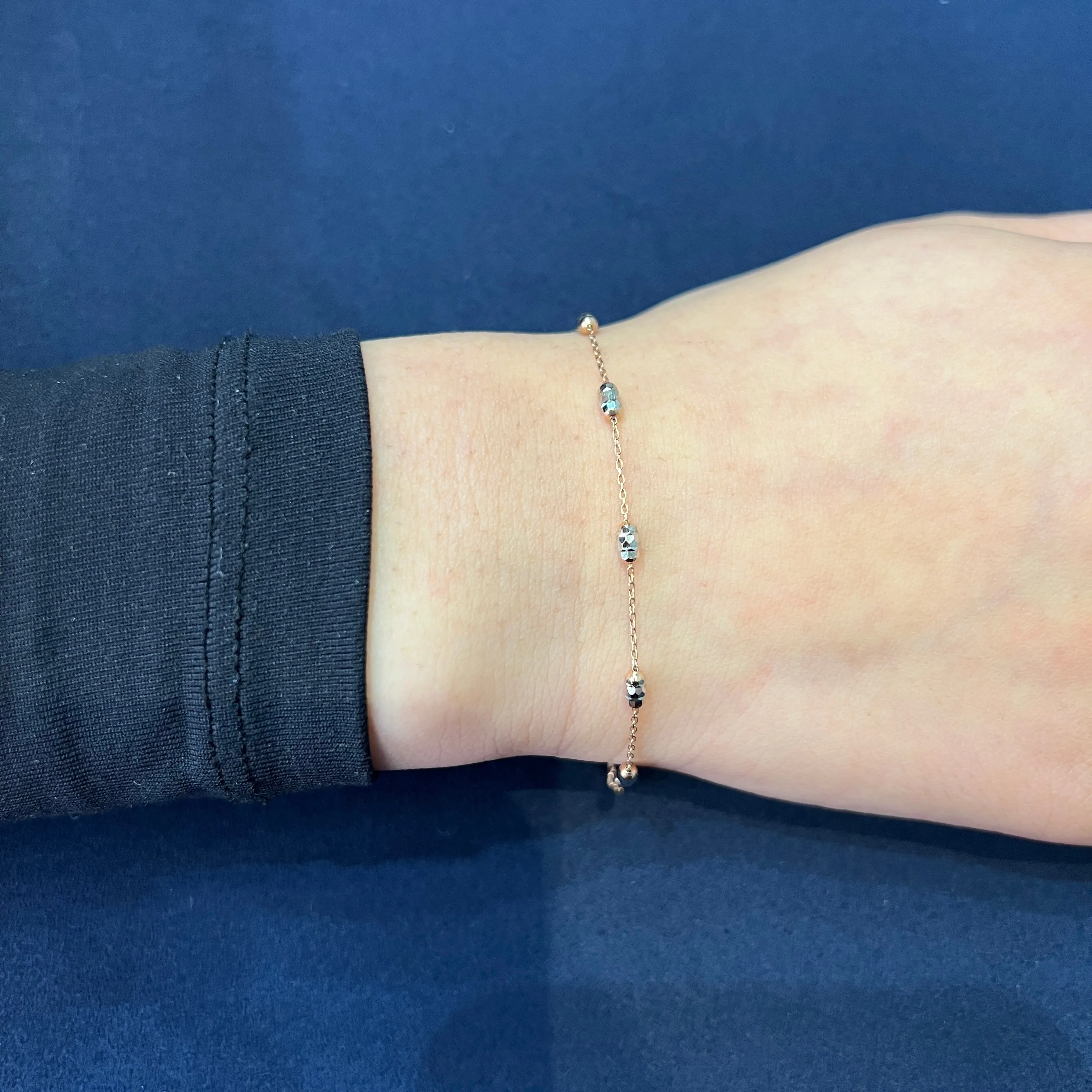 10K (Yellow, White or Rose) Gold Diamond Cut Oval Bead Station Bracelet Yellow