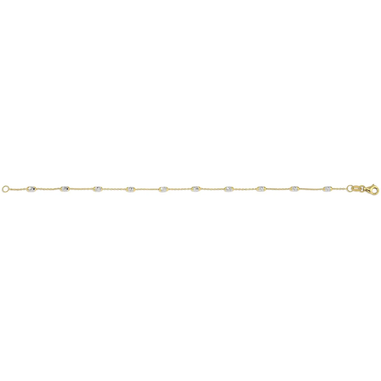 10K (Yellow, White or Rose) Gold Diamond Cut Oval Bead Station Bracelet Yellow
