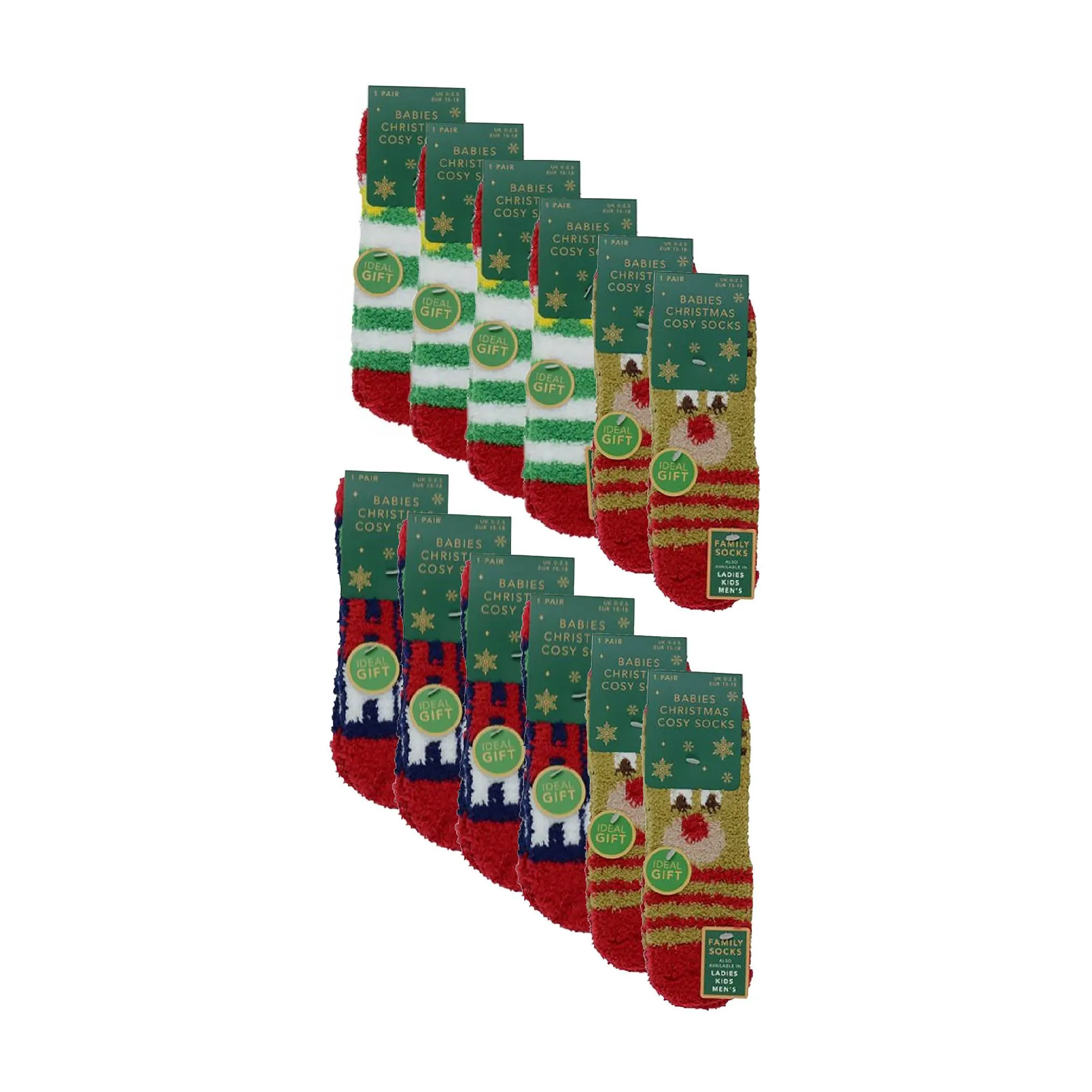12 Pack Baby Girl & Boy Novelty Christmas Patterned Socks (3 Sizes)