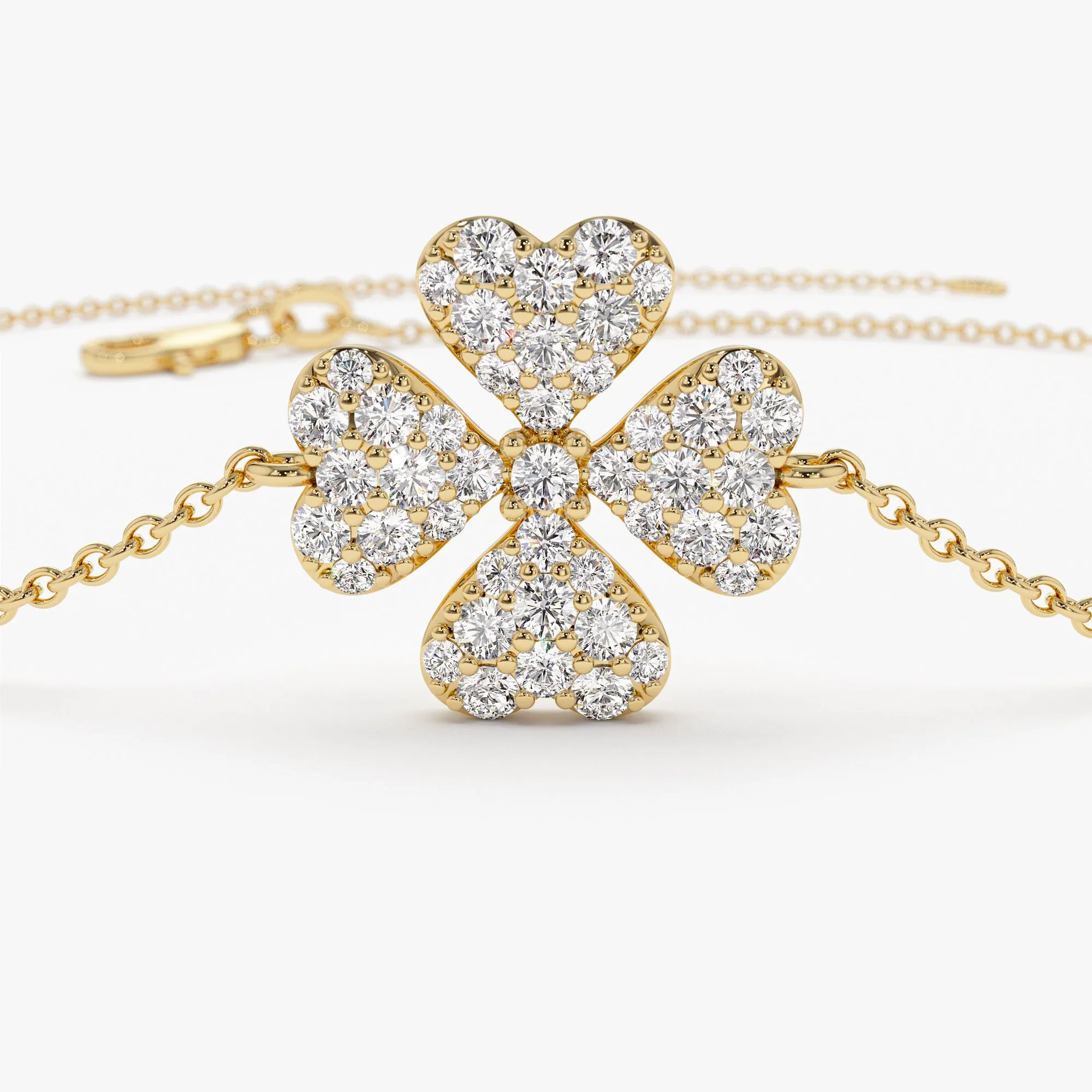 14K Diamond Clover Charm Bracelet
