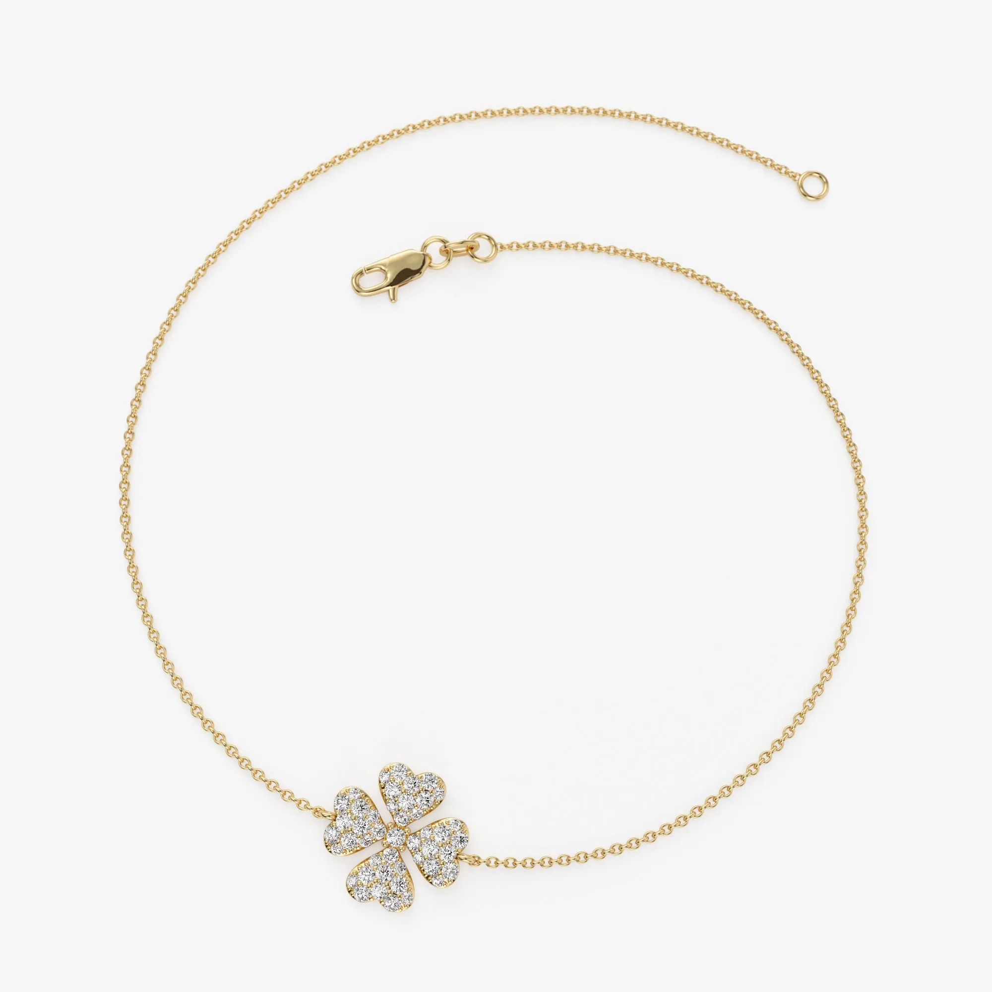 14K Diamond Clover Charm Bracelet