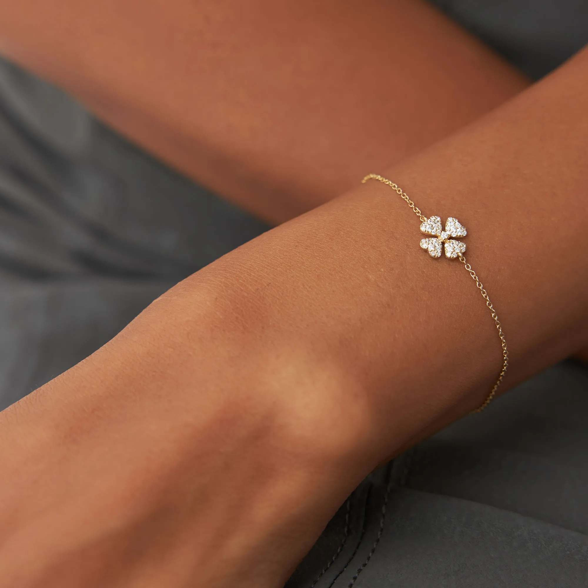 14K Diamond Clover Charm Bracelet