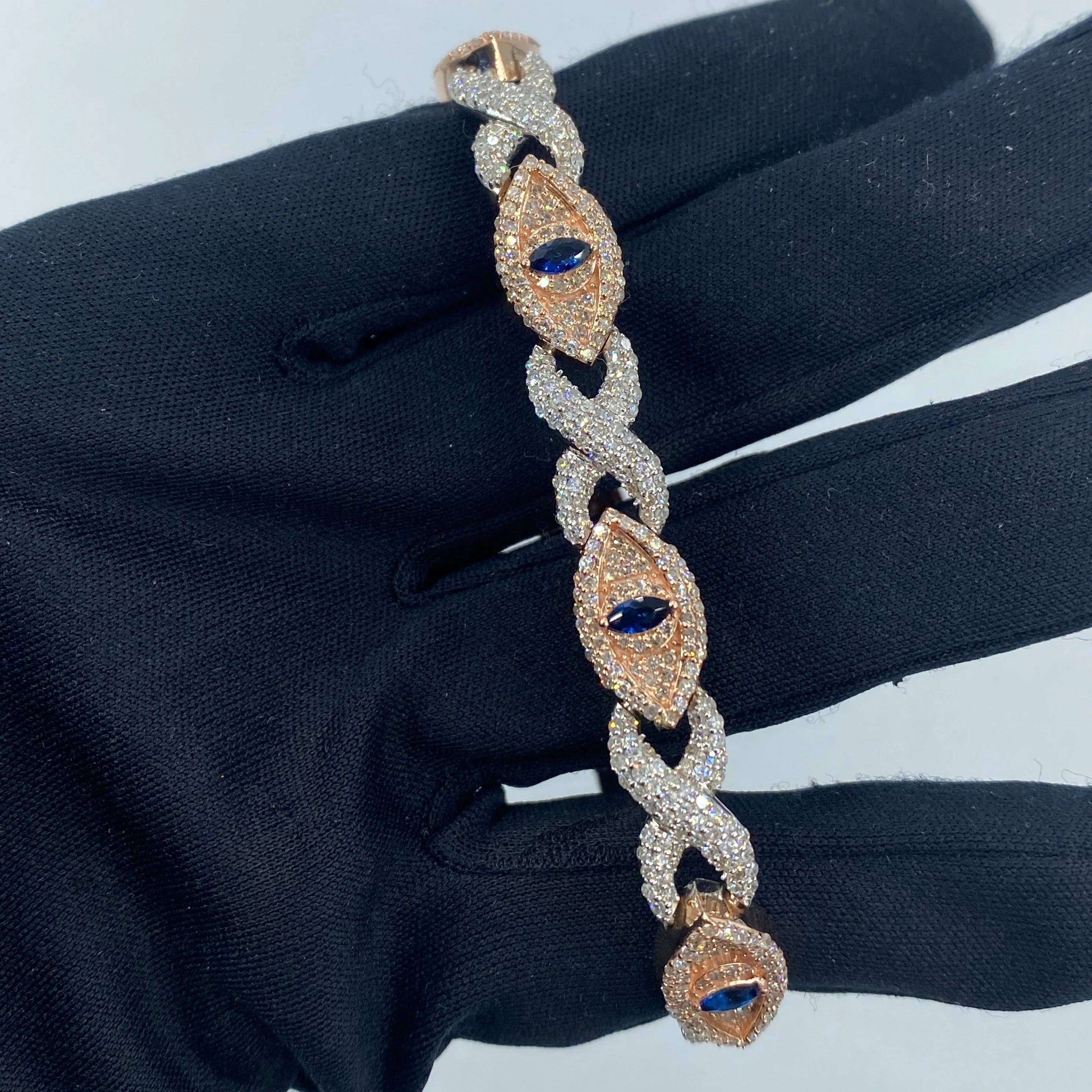 14K Diamond Evil Eye Bracelet 8"