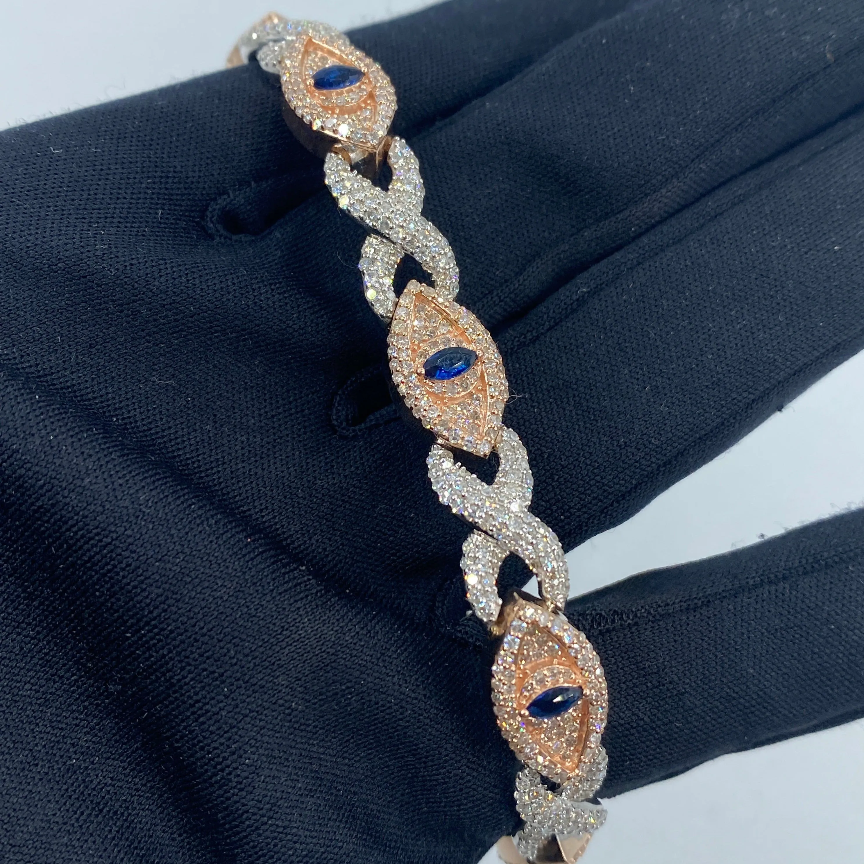 14K Diamond Evil Eye Bracelet 8"