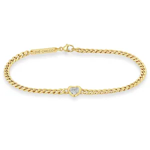 14k Floating Heart Shaped Diamond Small Curb Chain Bracelet