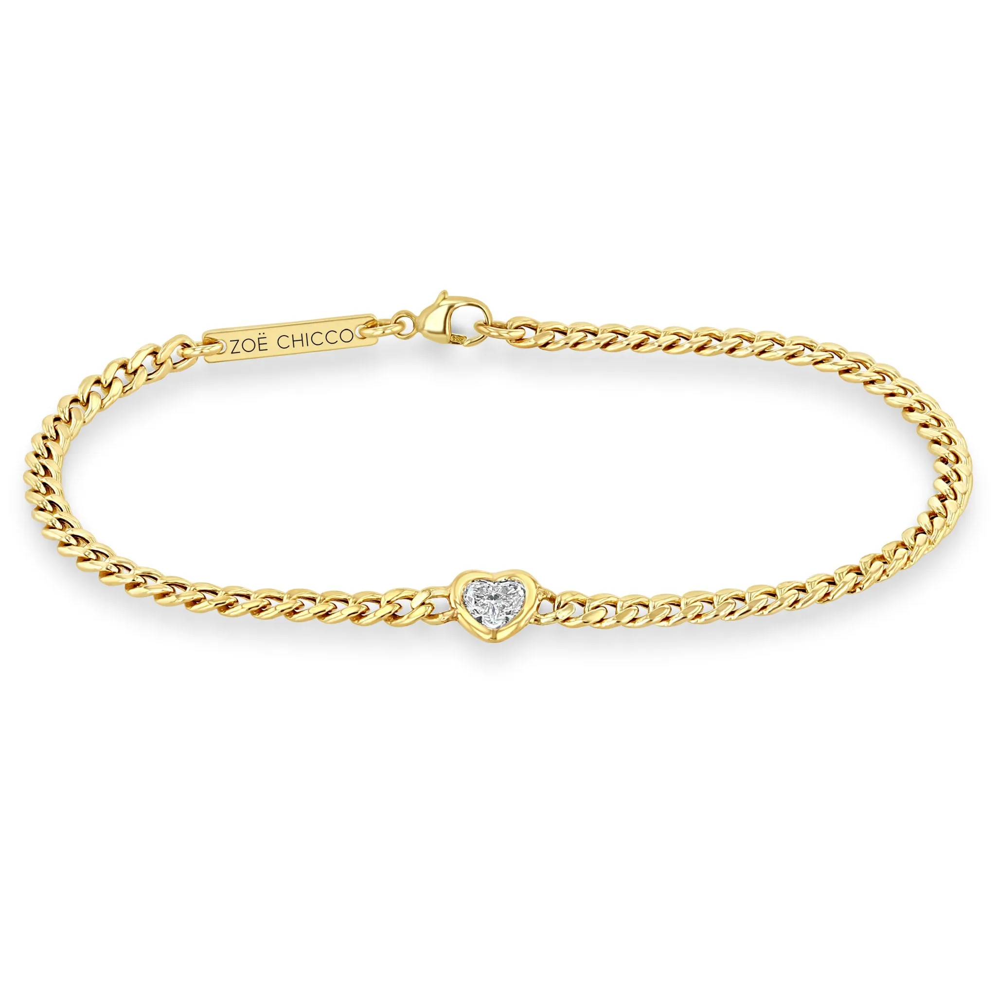 14k Floating Heart Shaped Diamond Small Curb Chain Bracelet