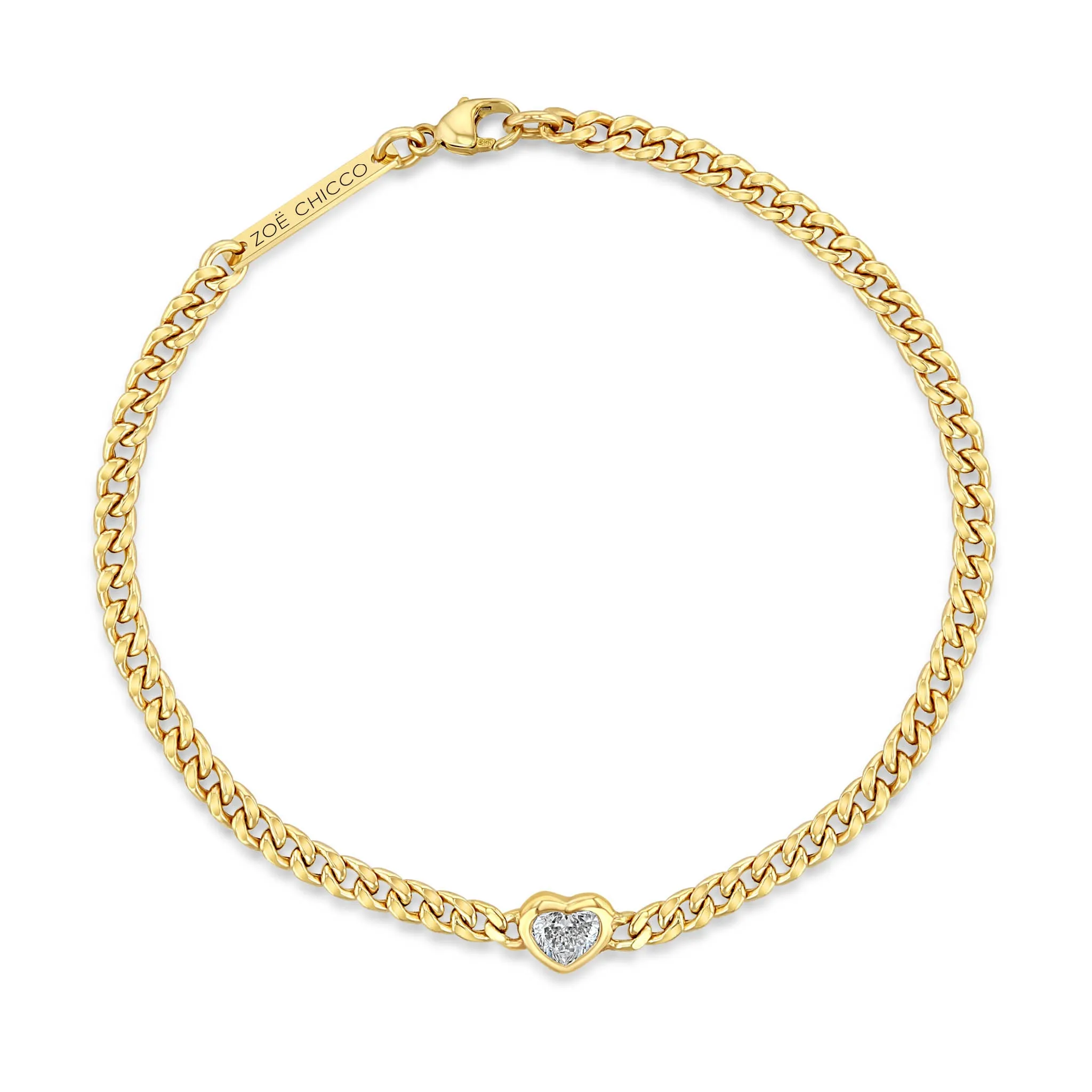14k Floating Heart Shaped Diamond Small Curb Chain Bracelet