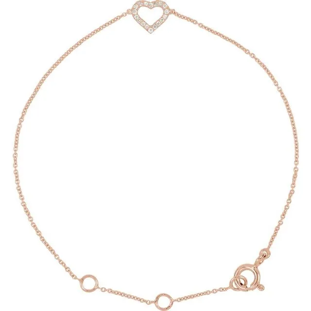 14K Rose Gold .06 CTW Natural Diamond Heart 6-7" Bracelet