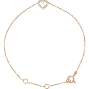 14K Rose Gold .06 CTW Natural Diamond Heart 6-7" Bracelet