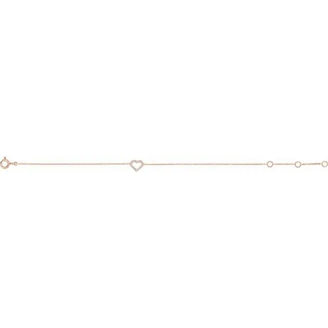 14K Rose Gold .06 CTW Natural Diamond Heart 6-7" Bracelet
