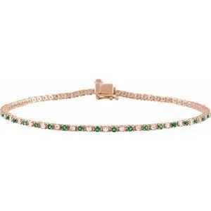 14K Rose Natural Emerald & 5/8 CTW Natural Diamond Line 7 1/4" Bracelet