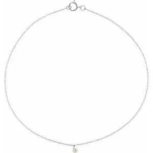 14K White 1/6 CT Drilled Natural Diamond Solitaire 9" Anklet
