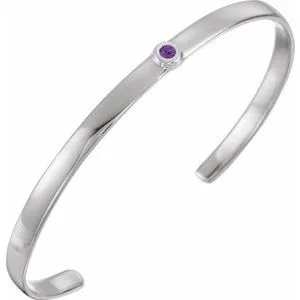 14K White Amethyst Cuff 6" Bracelet