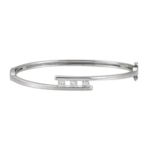 14k White Gold Diamond 3-Stone Bangle Bracelet