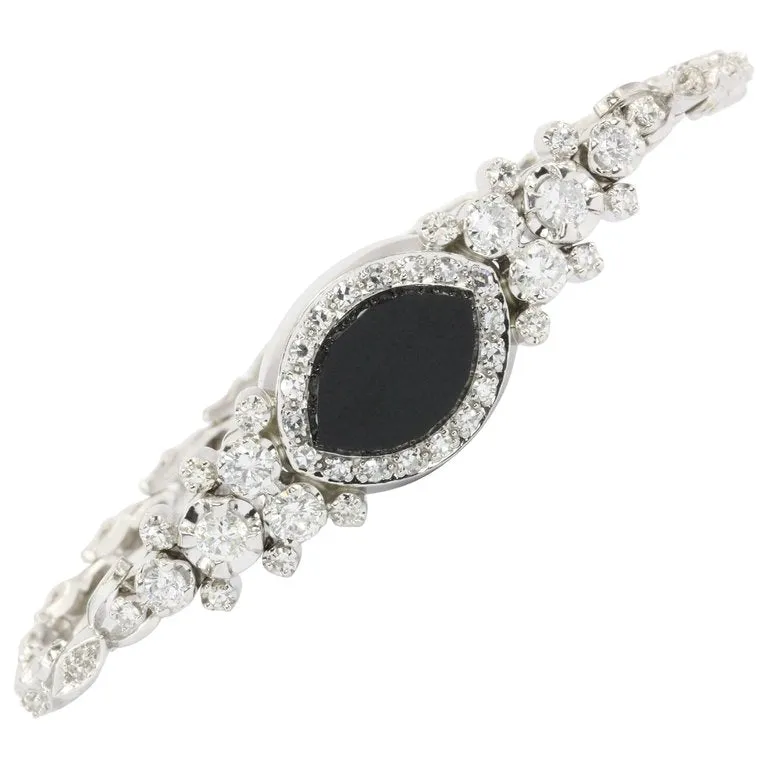 14K White Gold Diamond and Onyx Watch Conversion Bracelet