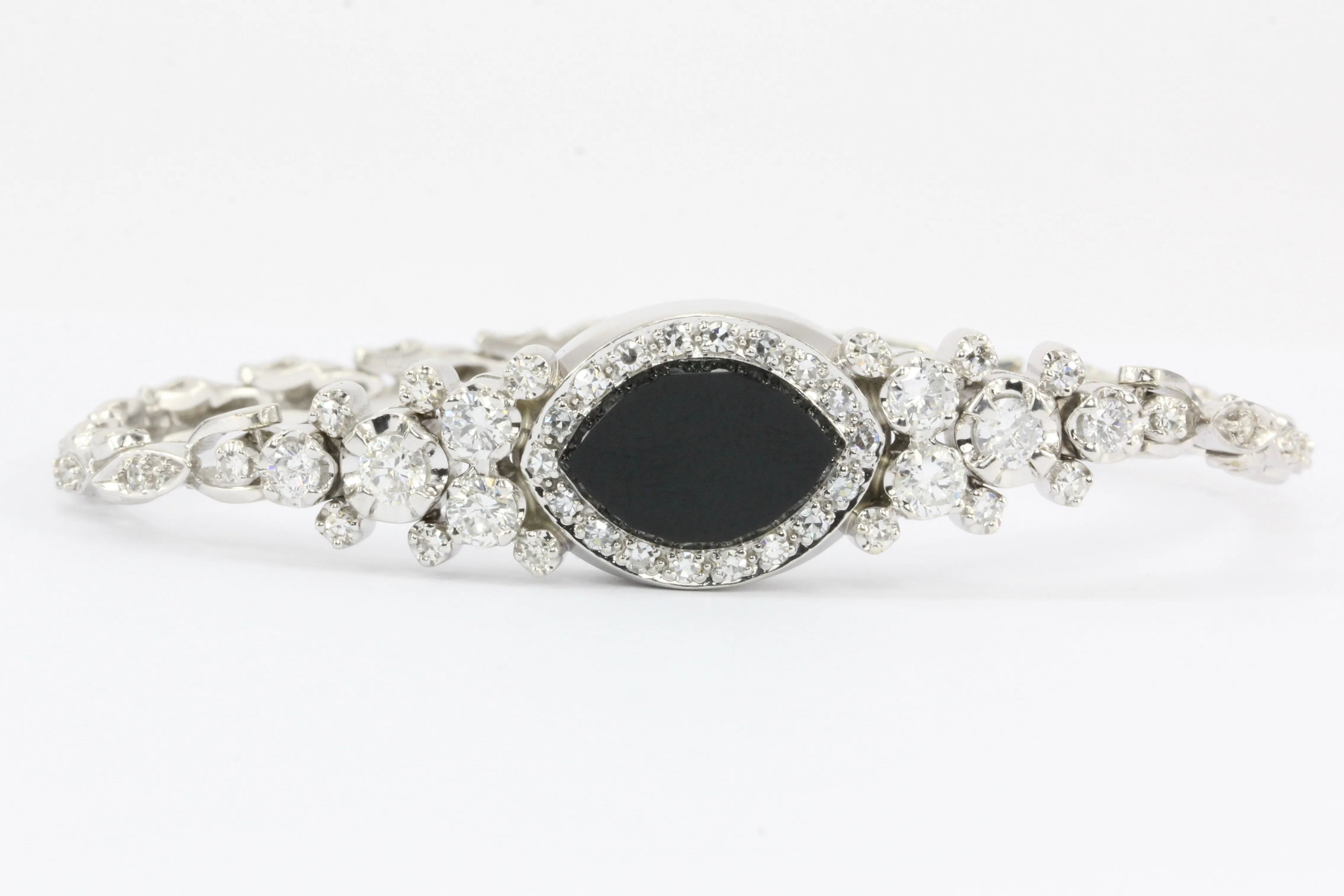 14K White Gold Diamond and Onyx Watch Conversion Bracelet