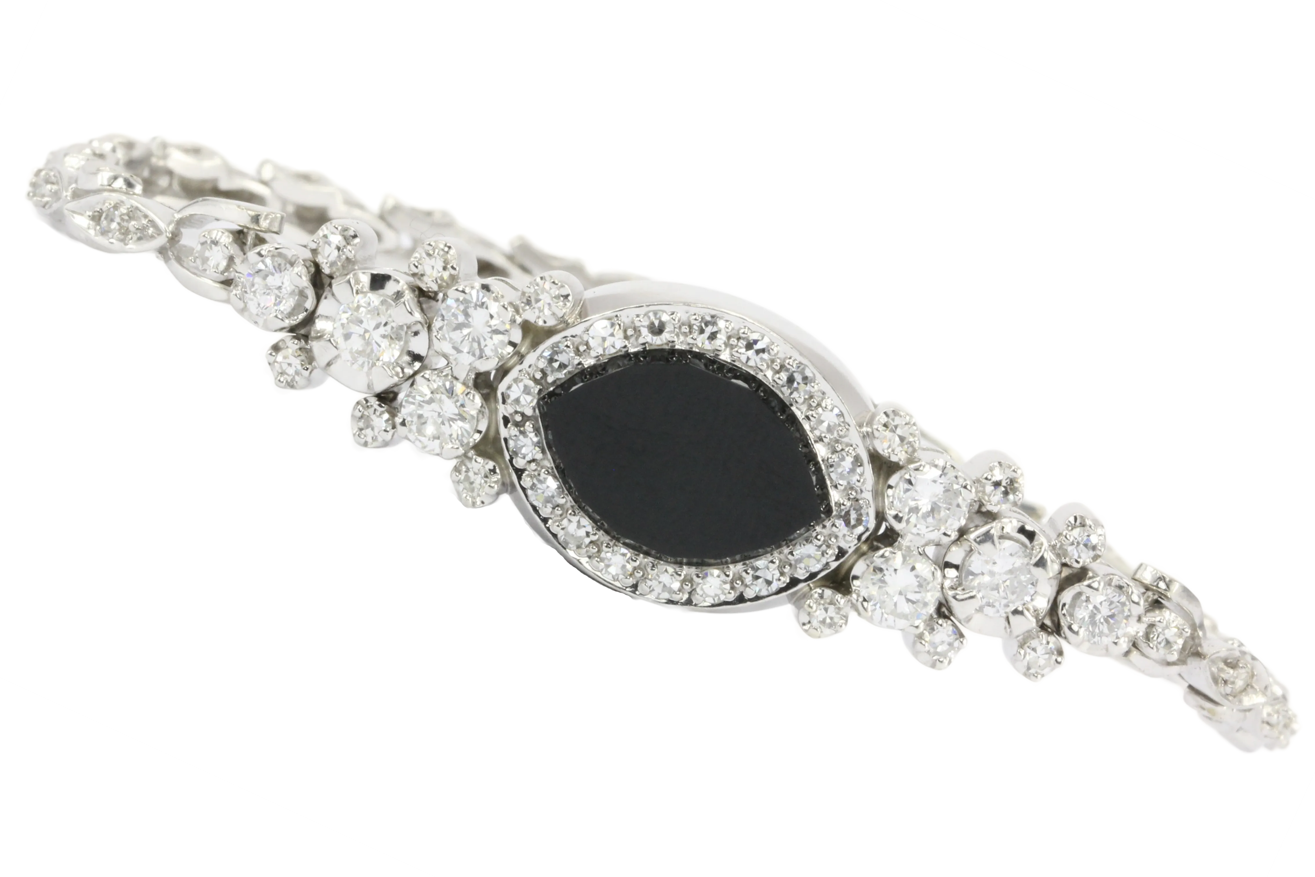 14K White Gold Diamond and Onyx Watch Conversion Bracelet