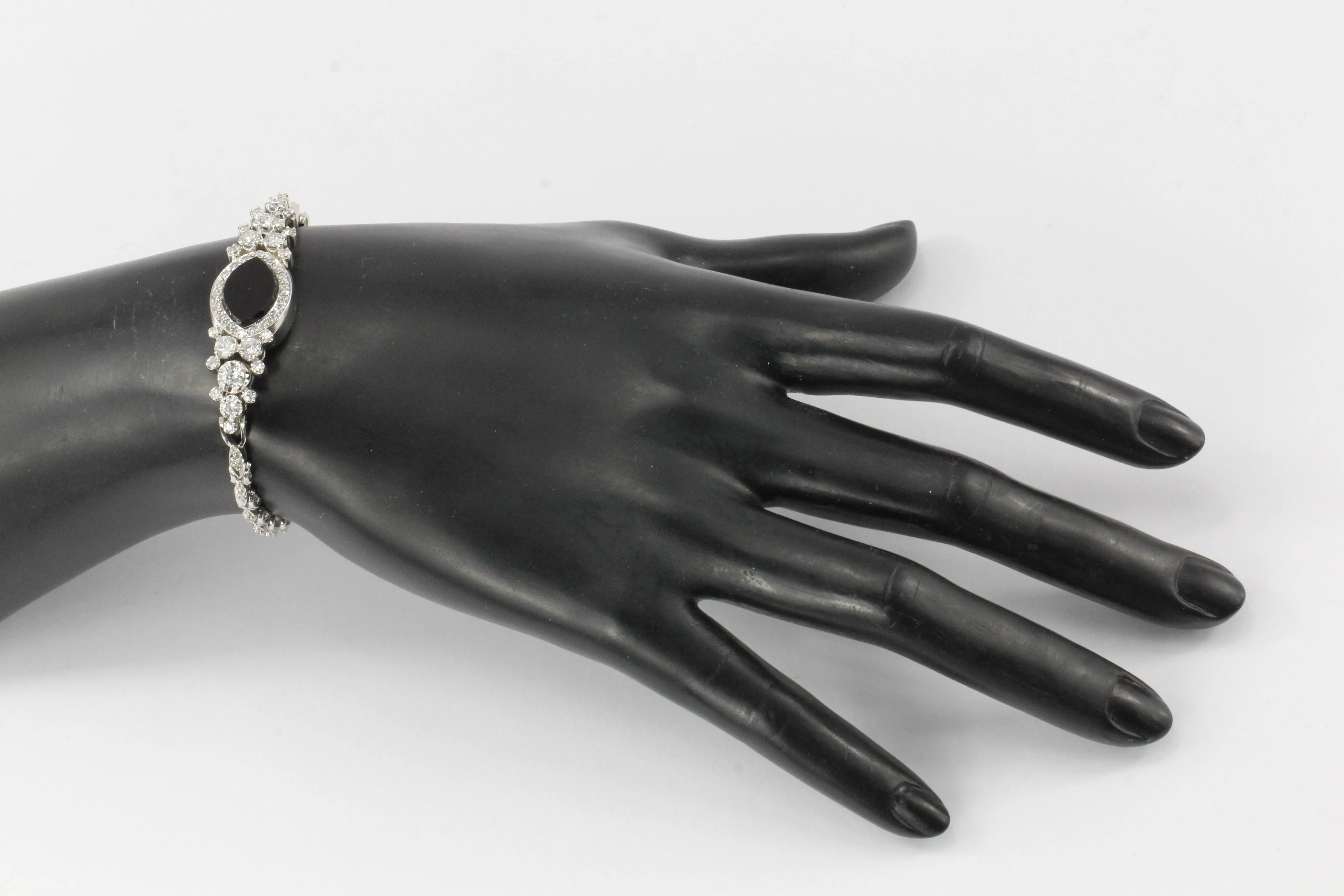 14K White Gold Diamond and Onyx Watch Conversion Bracelet