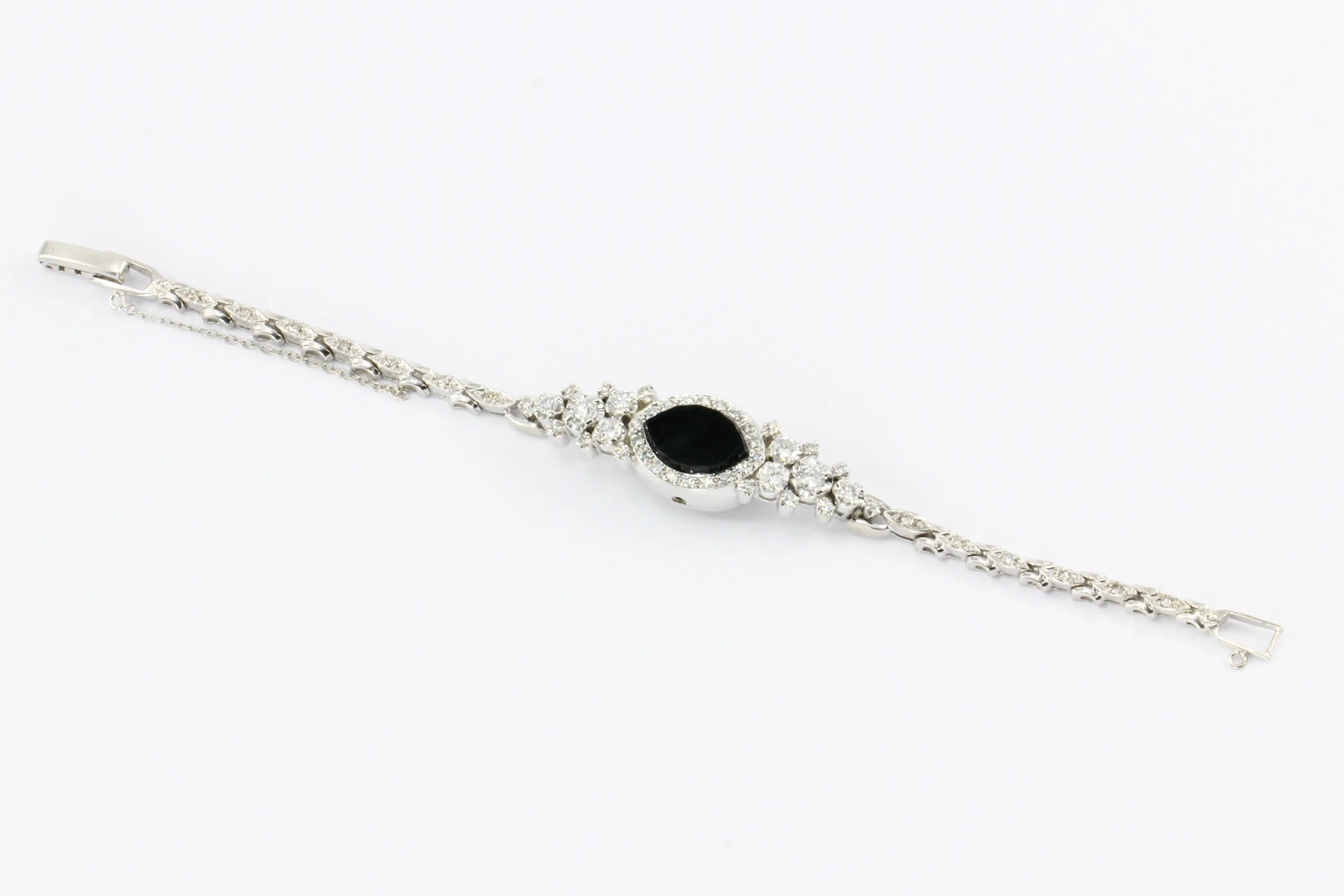 14K White Gold Diamond and Onyx Watch Conversion Bracelet