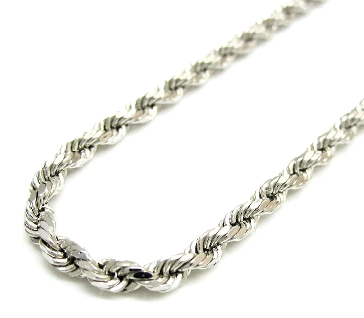 14K White Gold Men's 2MM Diamond Cut Ropes Chain