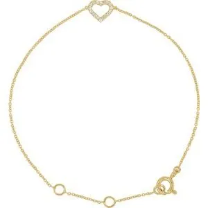 14K Yellow .06 CTW Diamond Heart 7" Bracelet