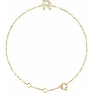 14K Yellow .06 CTW Diamond Initial R 6-7" Bracelet