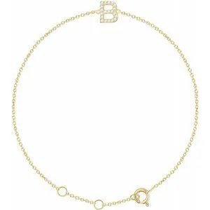 14K Yellow .07 CTW Diamond Initial B 6-7" Bracelet