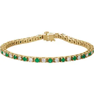 14K Yellow Emerald & 2 1/3 CTW Diamond Line 7" Bracelet