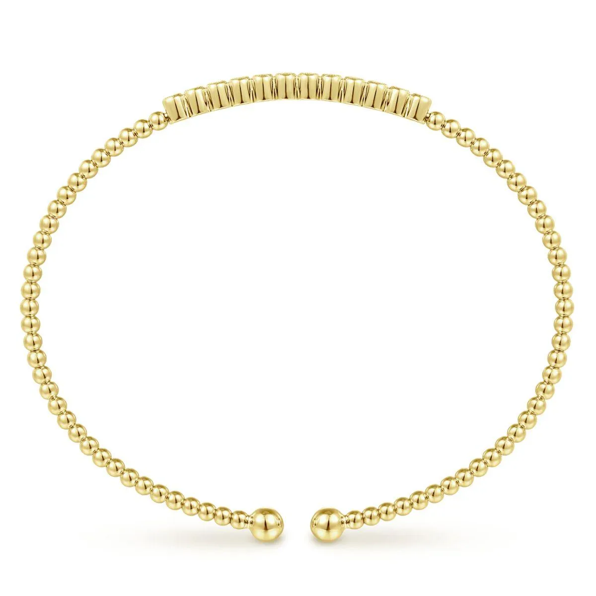 14K Yellow Gold Bujukan Bead Cuff Bracelet with Bezel Set Di...