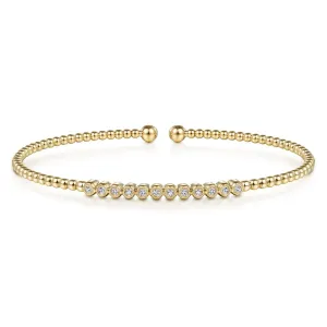 14K Yellow Gold Bujukan Bead Cuff Bracelet with Bezel Set Di...
