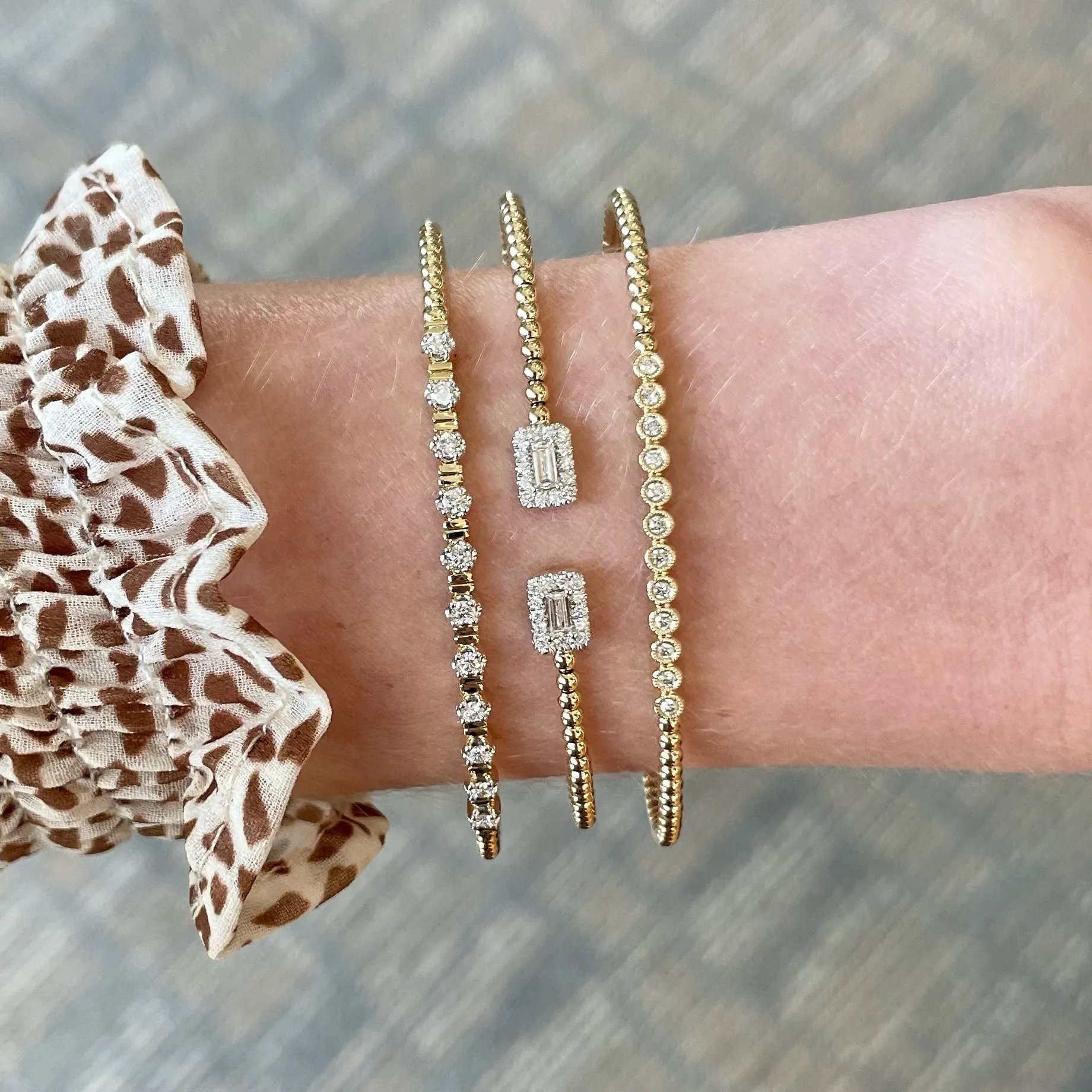 14K Yellow Gold Bujukan Bead Cuff Bracelet with Bezel Set Di...