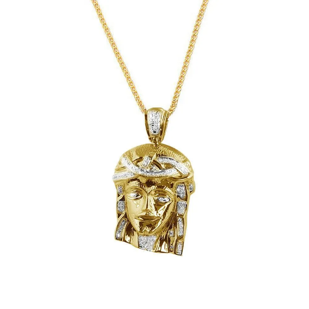 14K Yellow Gold Finish Sterling Silver 0.30ctw Diamond Jesus Pendant