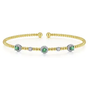 14KWY Bujukan Emerald and Diamond Halo Cuff Bracelet