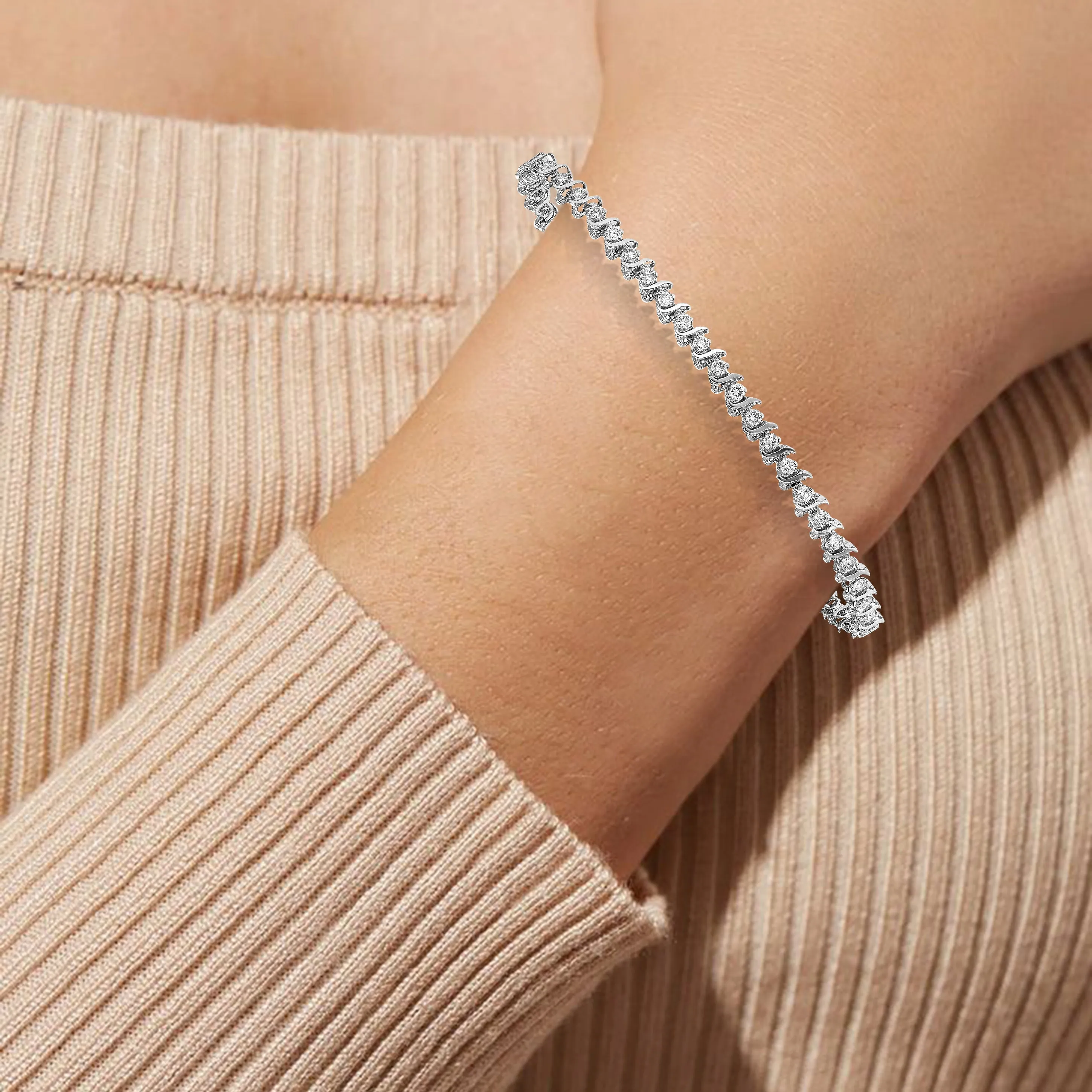 1.50 cttw S Link Diamond Tennis Bracelets in 14K White Gold