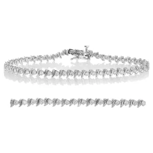 1.50 cttw S Link Diamond Tennis Bracelets in 14K White Gold